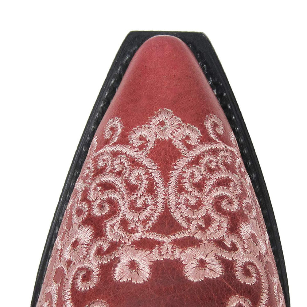 
                  
                    Close-up of Corral Boots Girls' Pink Color Floral Embroidery Cowboy Boot Toe Box
                  
                