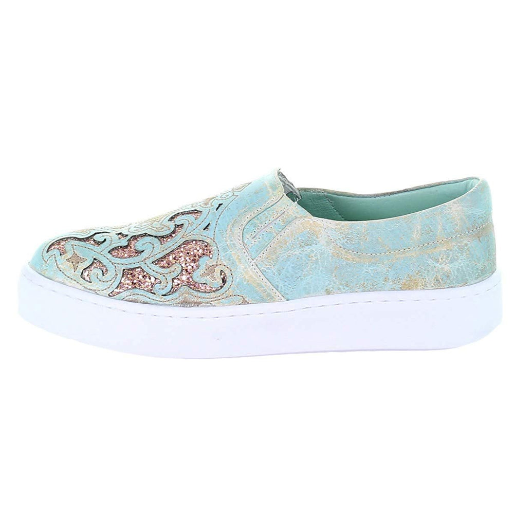 
                  
                    Side Profile of Corral Boots Women's Floral Embroidered Glitter Inlay Sneaker
                  
                