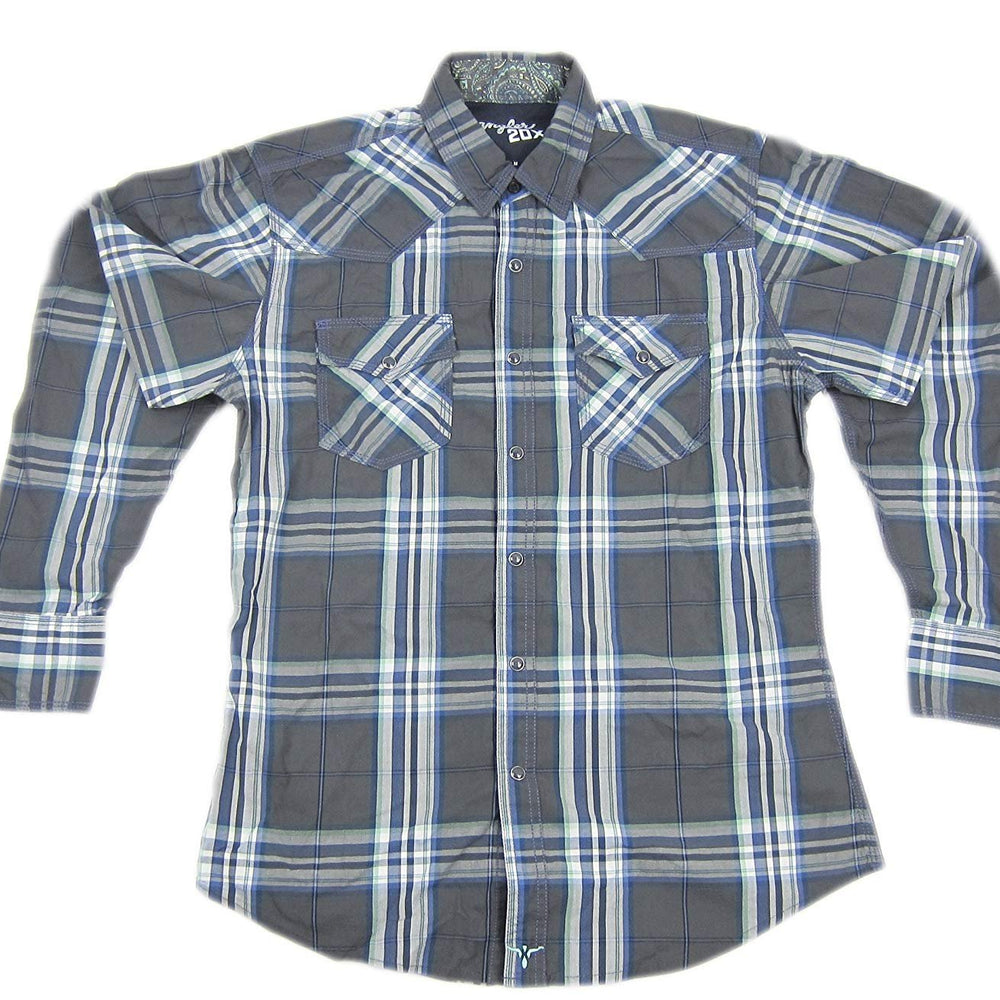 Front flatlay of Men's Wrangler 20X Western Plaid Shirt