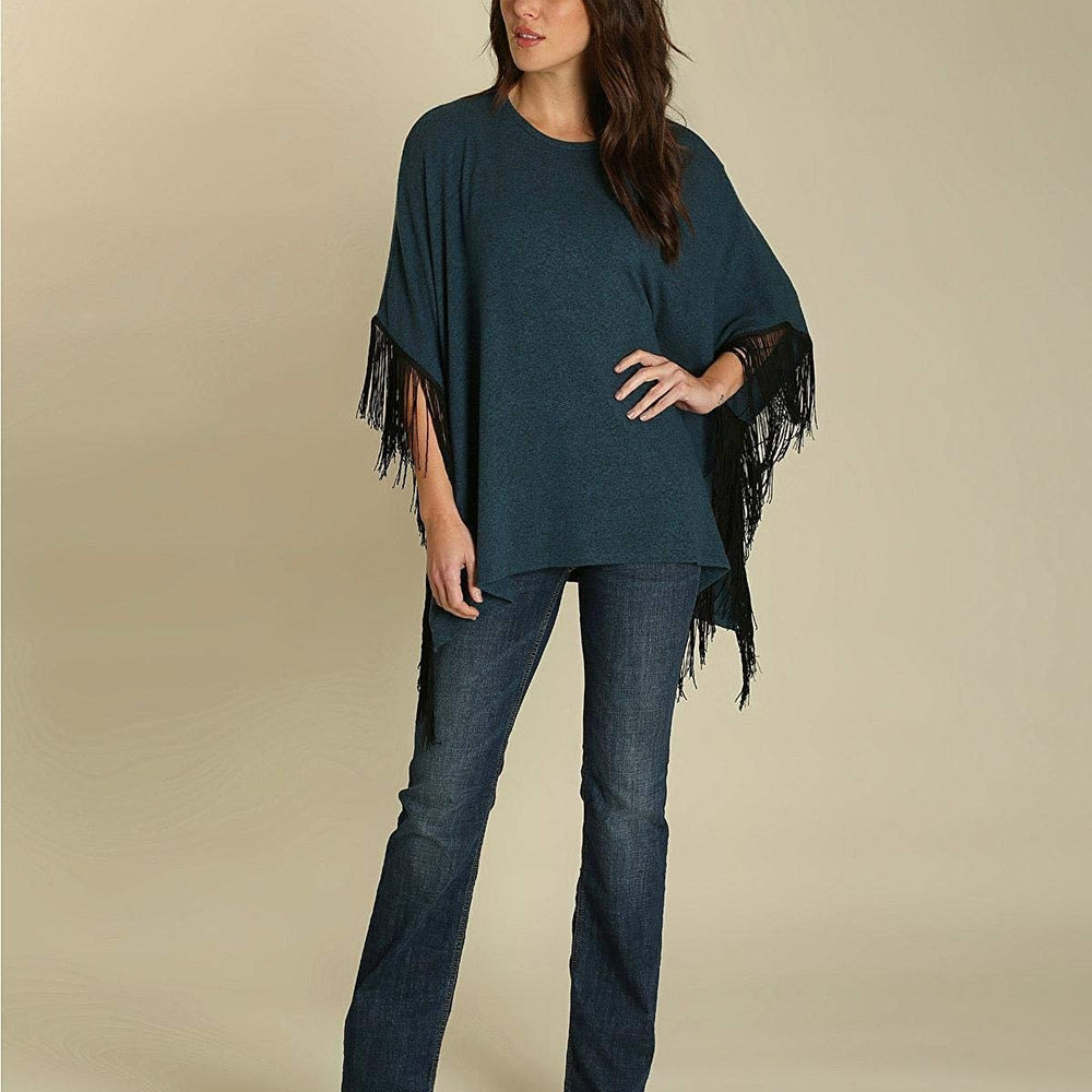 Woman Wearing Women's Wrangler Fringe Poncho
