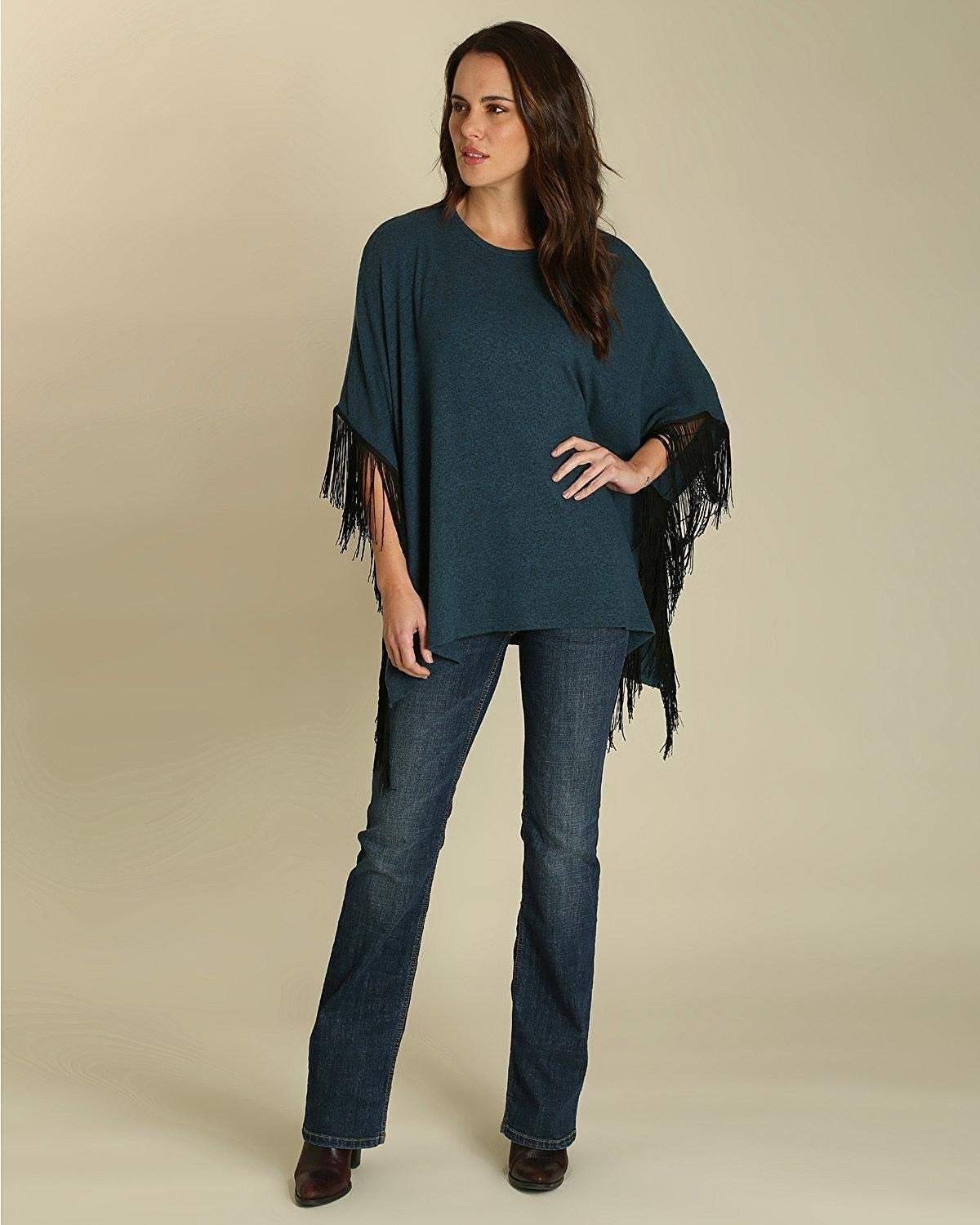 Woman Wearing Women's Wrangler Fringe Poncho