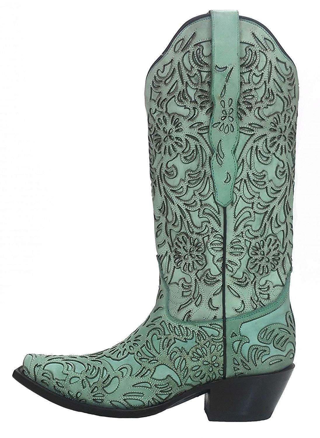 Side Profile of Corral Boots Women's Turquoise Snip Toe Embroidered Western Boot