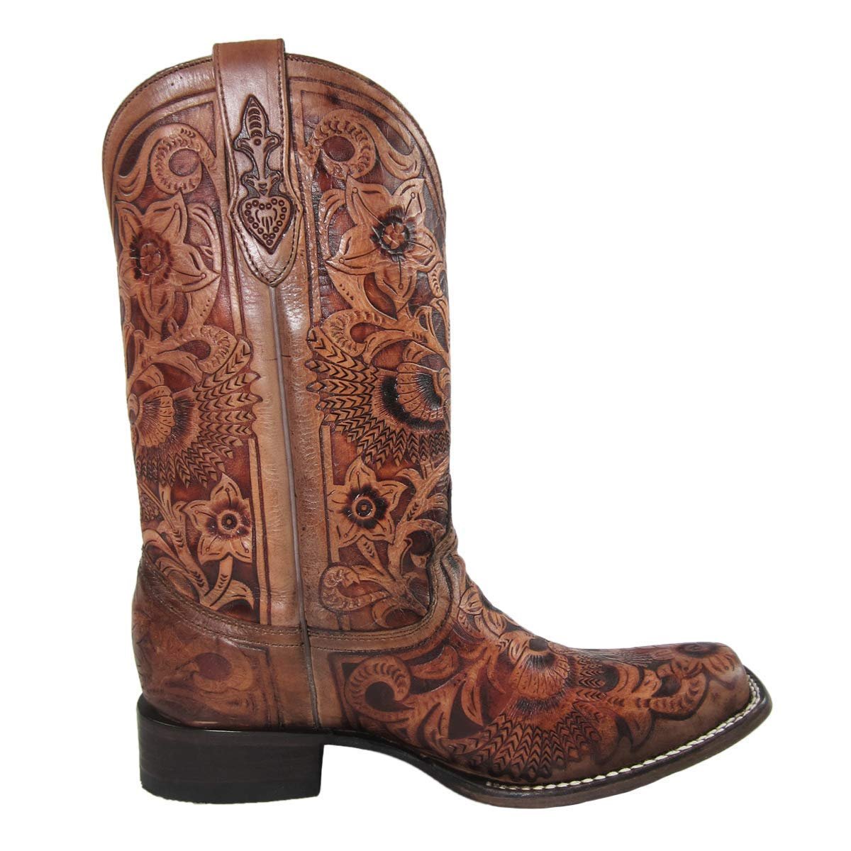 Side Profile of Corral Boots Women's Hand Tooled Square Toe Western Boot