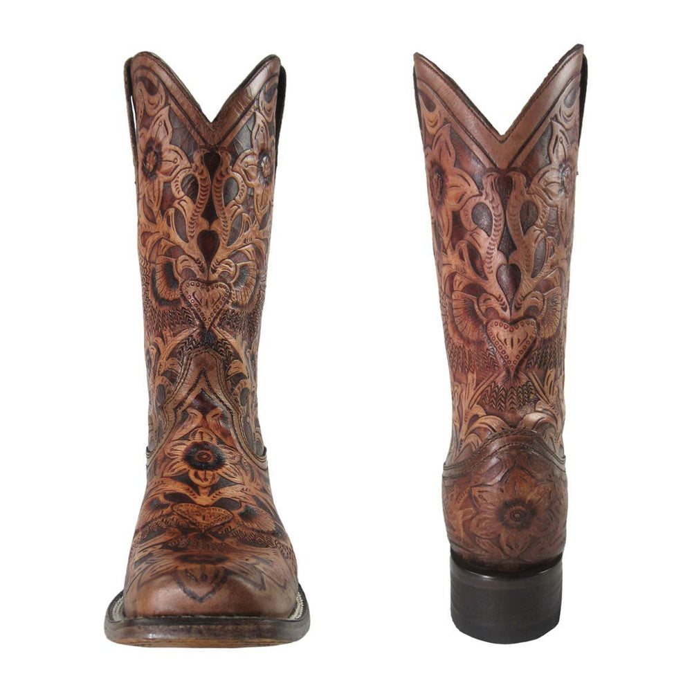 
                  
                    Front and Back Views of Corral Boots Women's Hand Tooled Square Toe Western Boot
                  
                