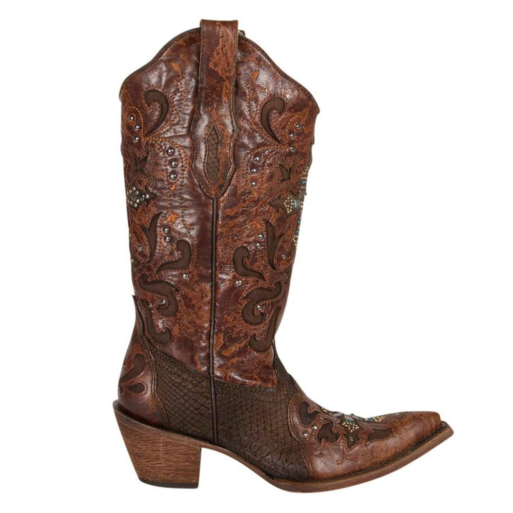 Side Profile of Corral Boots Women's Python Underlay Pointed Toe Western Boot