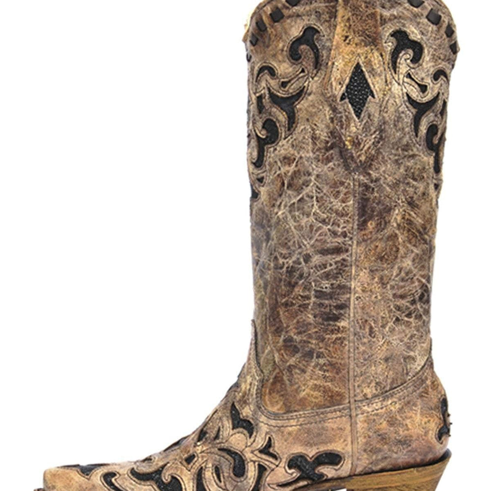 Side Profile of Corral Boots Women's Stingray Inlay Snip Toe Western Boot