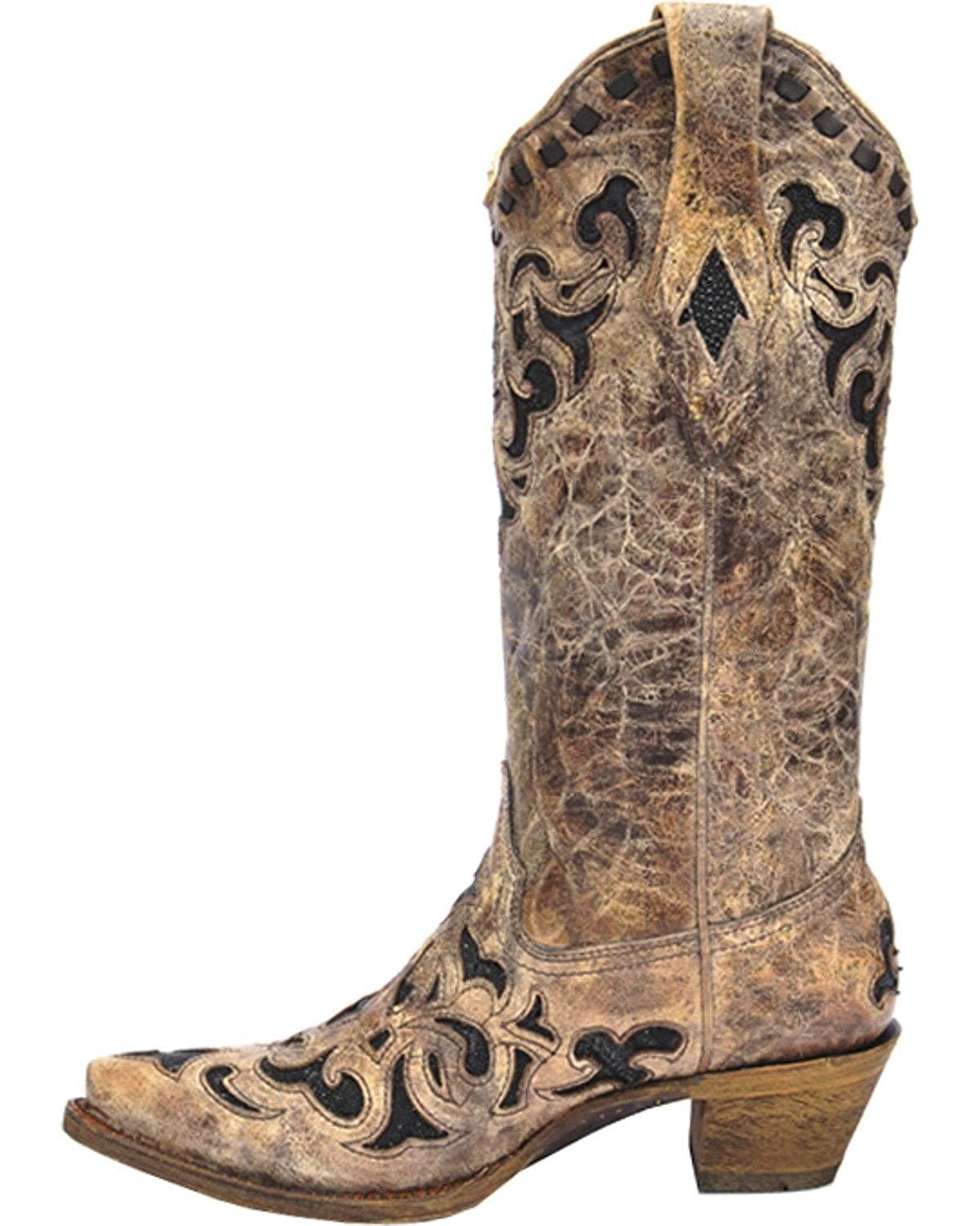 Side Profile of Corral Boots Women's Stingray Inlay Snip Toe Western Boot