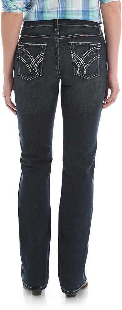 
                  
                    Back View of Women's Wrangler Ultimate Riding Q-Baby Mid Rise Bootcut Jeans
                  
                