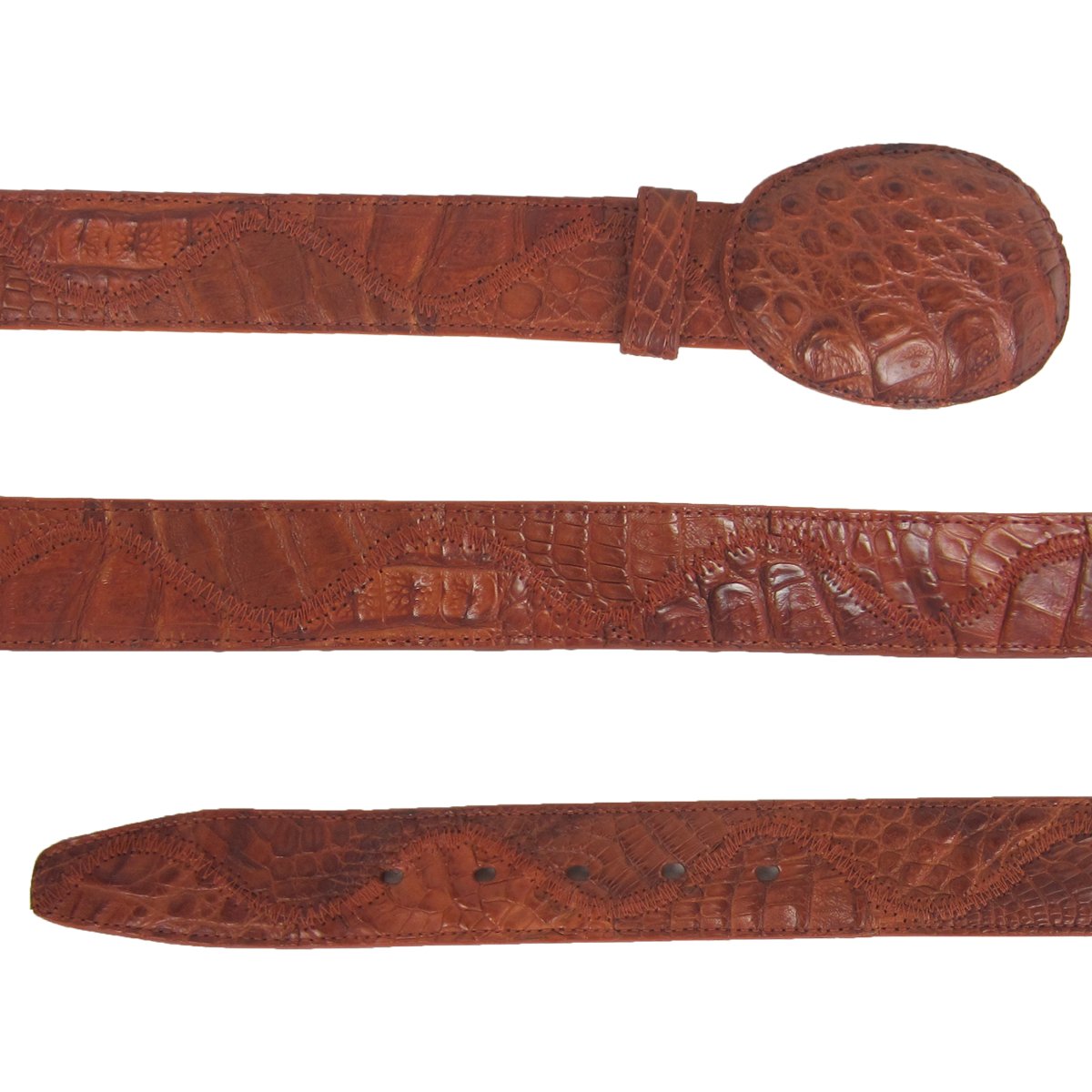 Close-up Details of Corral Boots Men's Cognac Caiman Leather Belt