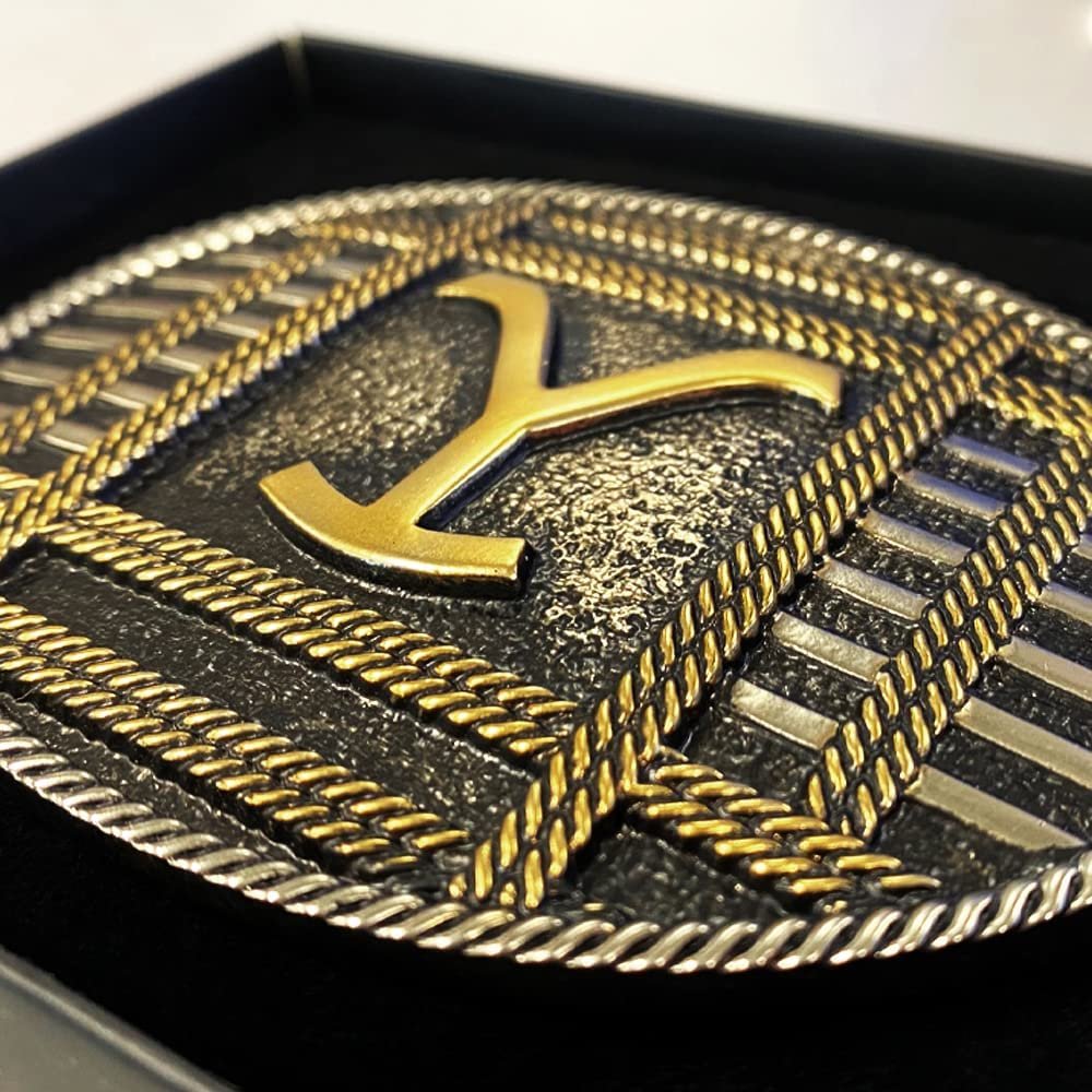 
                  
                    Side Angled View of Montana Silversmiths x Yellowstone Collection Belt Buckle, With Y Floral Filigree
                  
                