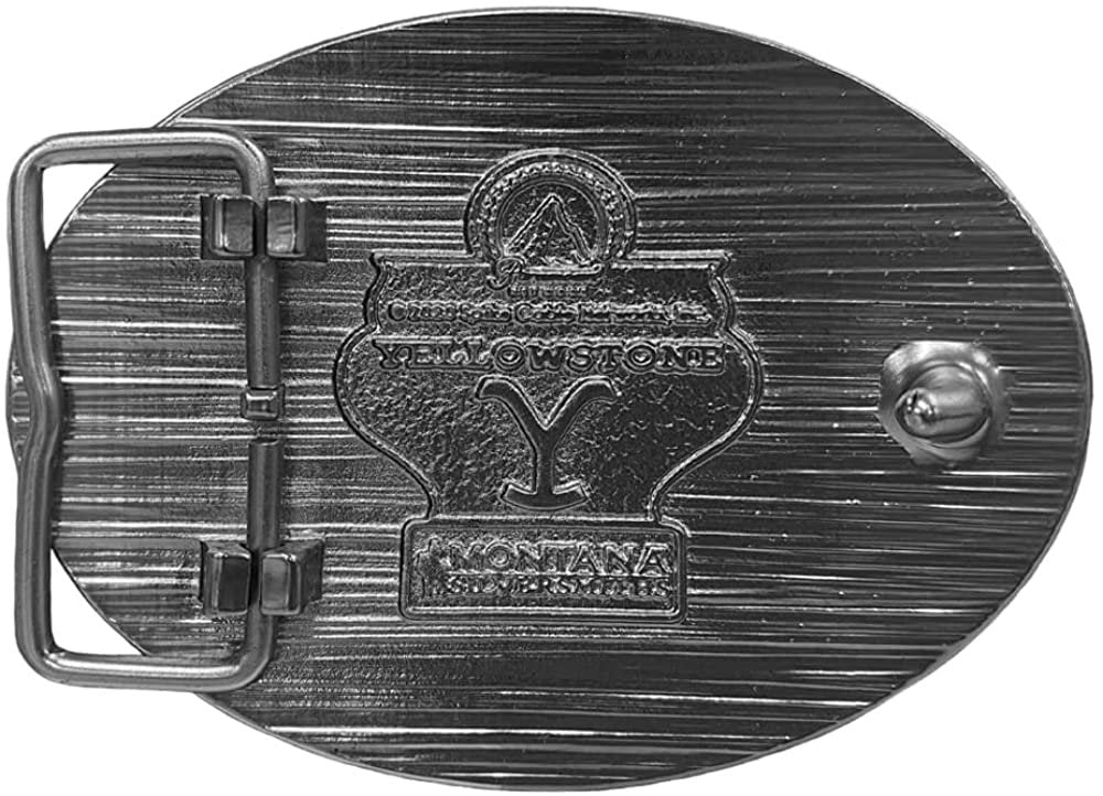 
                  
                    Back of Montana Silversmiths x Yellowstone Collection Belt Buckle, With Y Floral Filigree
                  
                