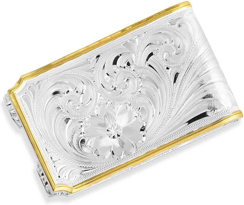 Back of Montana Silversmiths Two-Tone Carved Horseshoe Money Clip Featuring Engraving