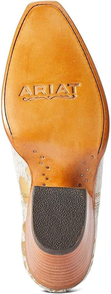
                  
                    Outsole of Ariat Women's Dixon Haircalf Western Boot in White Metallic Hair On
                  
                