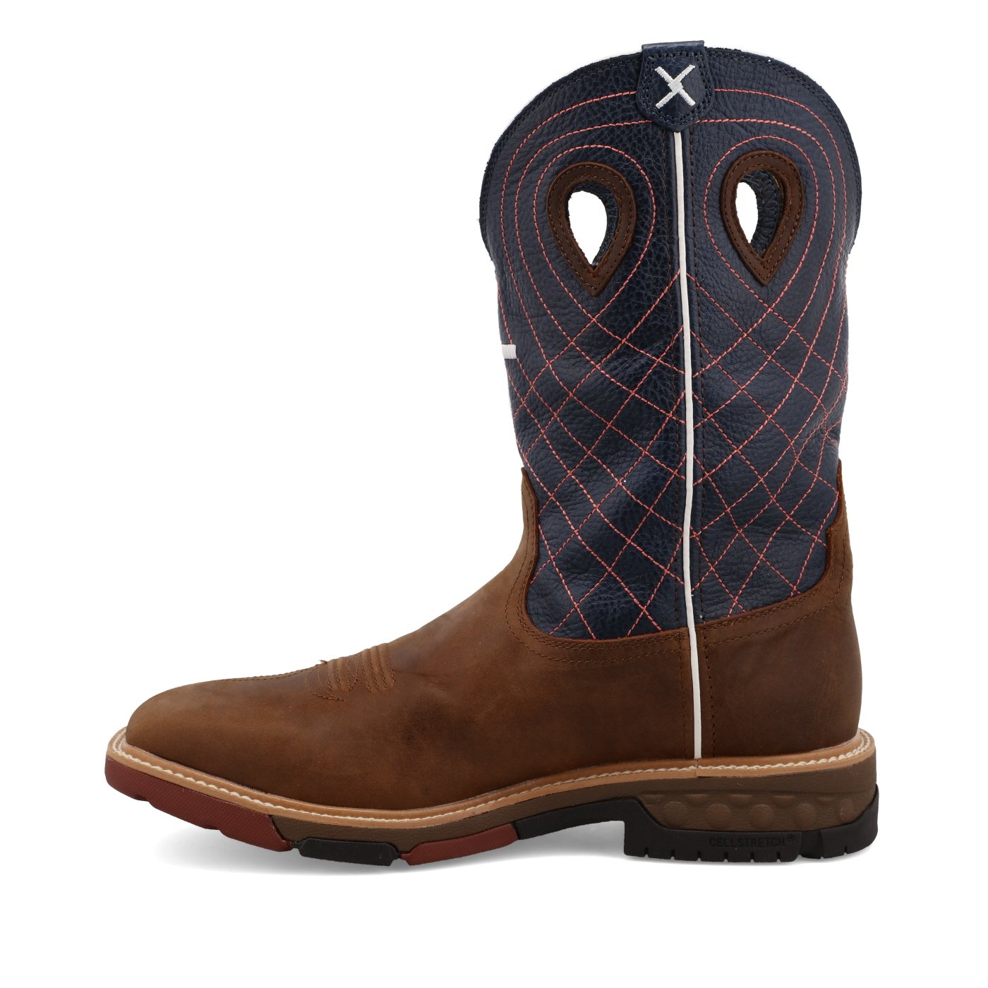 Side of Twisted X Men's 12" Western Work Boot in Mocha/Navy