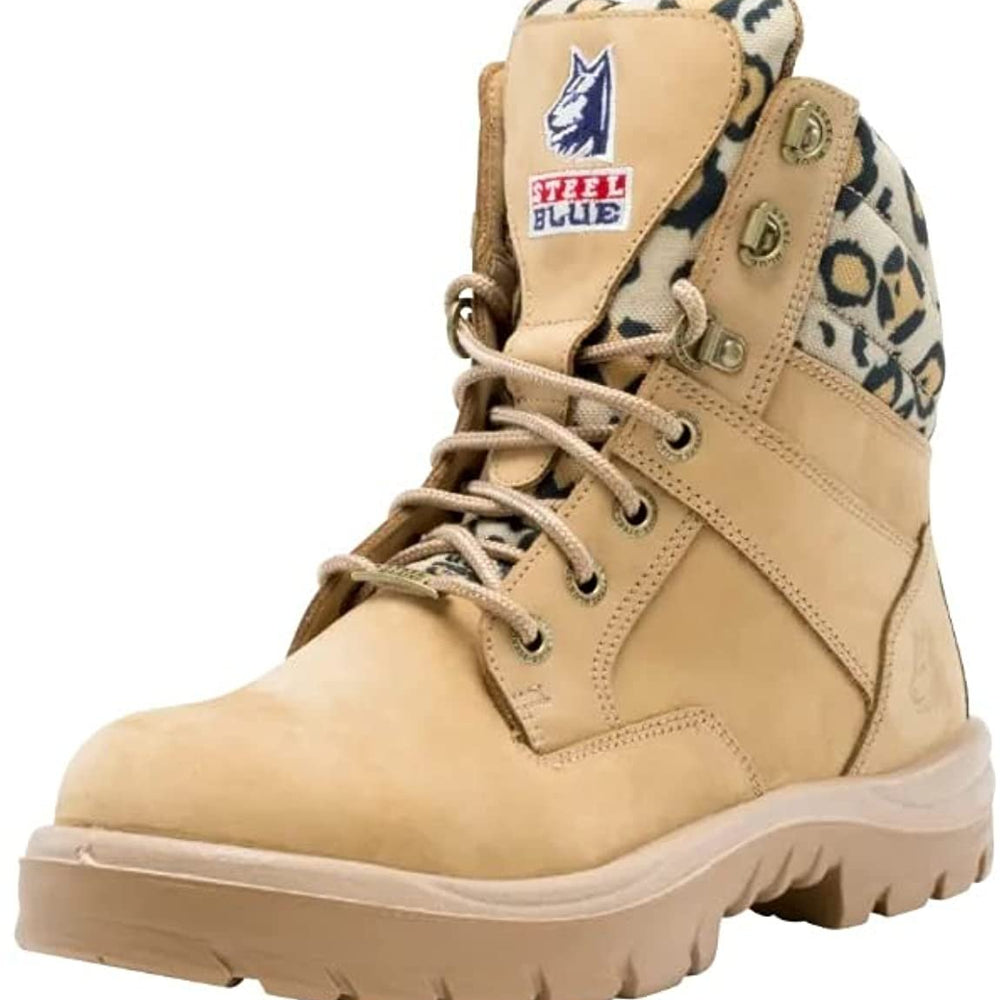 
                  
                    Angled Front View of Steel Blue Southern Cross Ladies Safety Boot in Jungle
                  
                