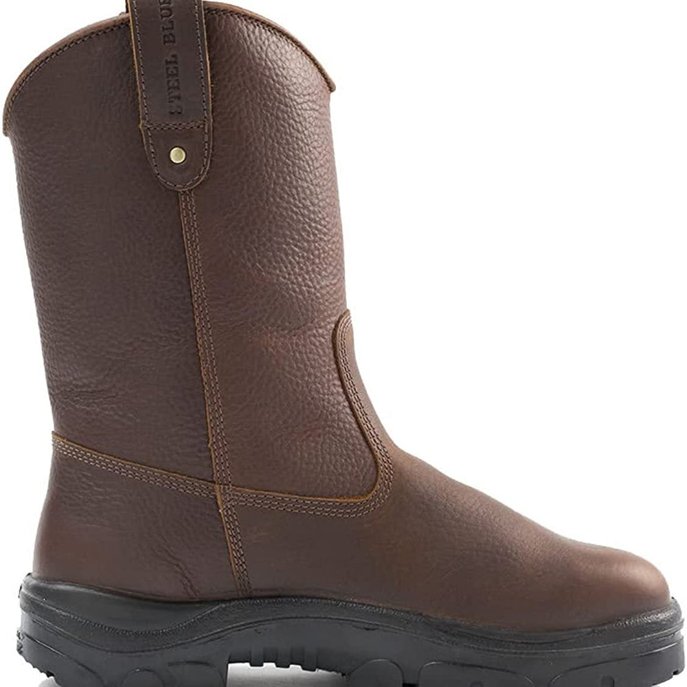 
                  
                    Right Side of Steel Blue Heeler TPU Pull On Steel Toe Leather Work Boot in Oak
                  
                