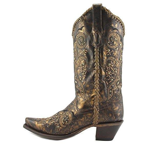 Side Profile of Corral Boots Women's Bronze Studded Snip Toe Western Boot