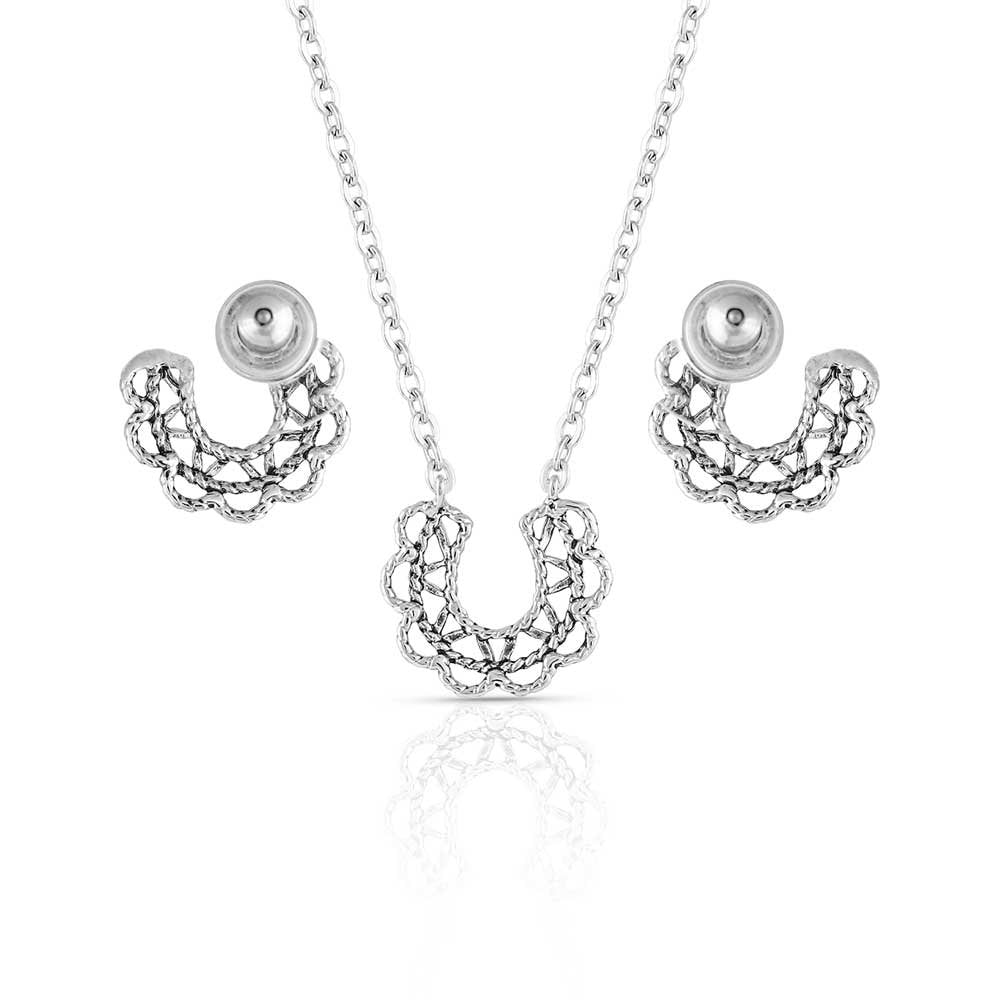 Back of Montana Silversmiths Lucky Montana Gold Horseshoe Jewelry Set