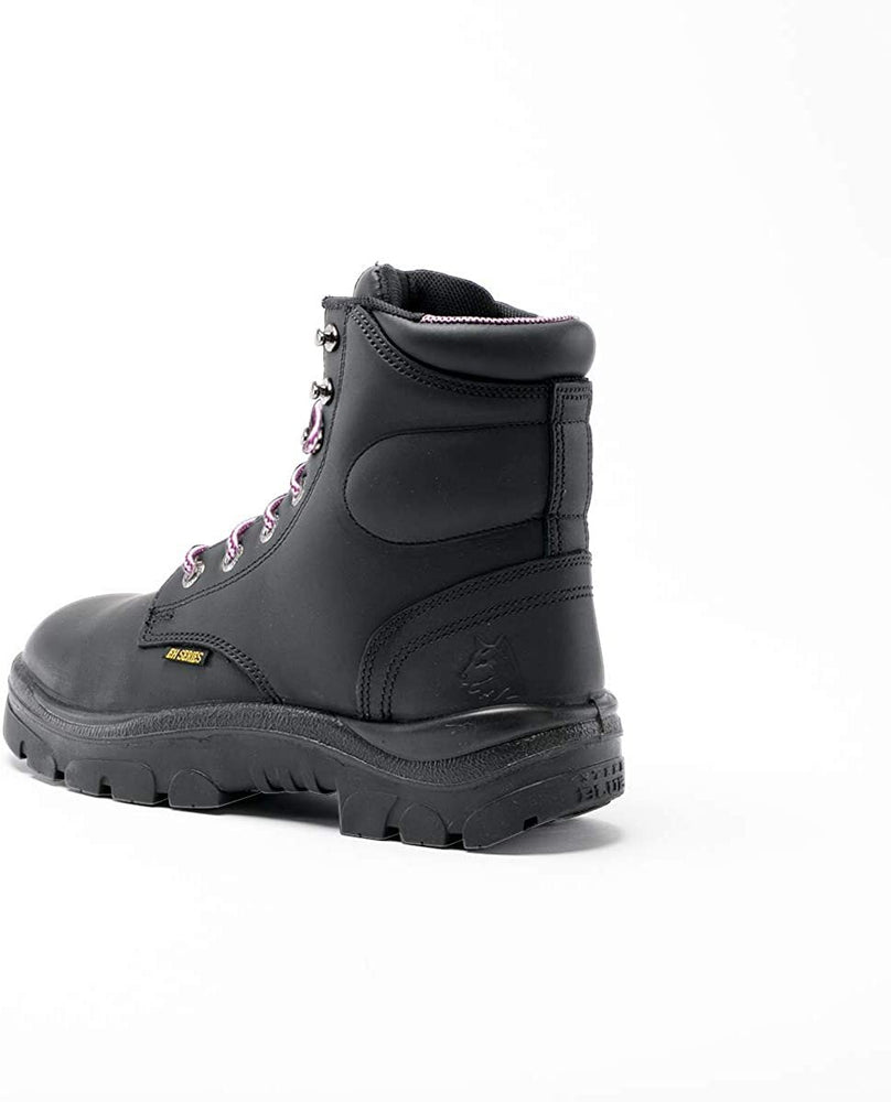
                  
                    Angled Back View of Steel Blue Argyle Ladies Safety Boot in Black
                  
                