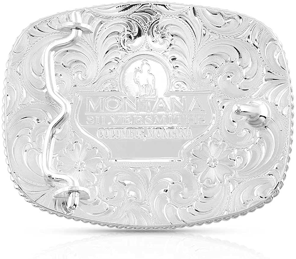 
                  
                    Back of Montana Silversmiths Men's Rippling Waters Custom Western Belt Buckle, Lady of Guadalupe
                  
                