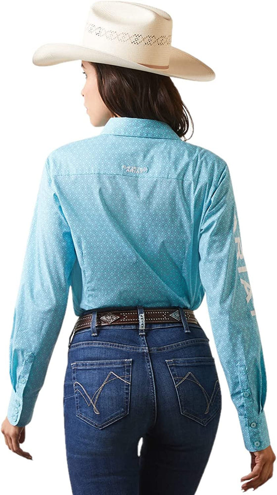 
                  
                    Back of Ariat Women's Team Kirby Stretch Shirt in Caidan Print
                  
                