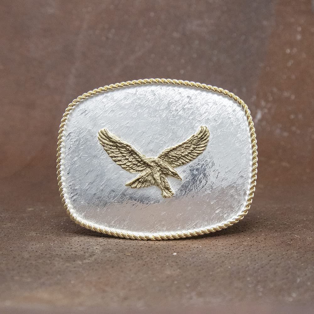 
                  
                    Montana Silversmiths Men's Rippling Waters Custom Western Belt Buckle, Eagle, Against Brown Background
                  
                
