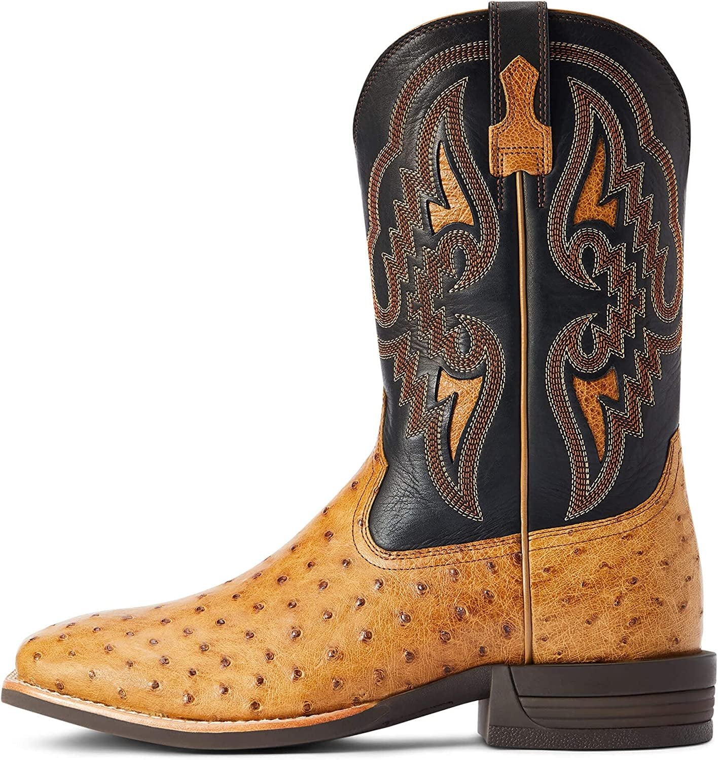 Side Profile of Ariat Men's Dagger Western Boot in Antique Saddle Full Quill Ostrich