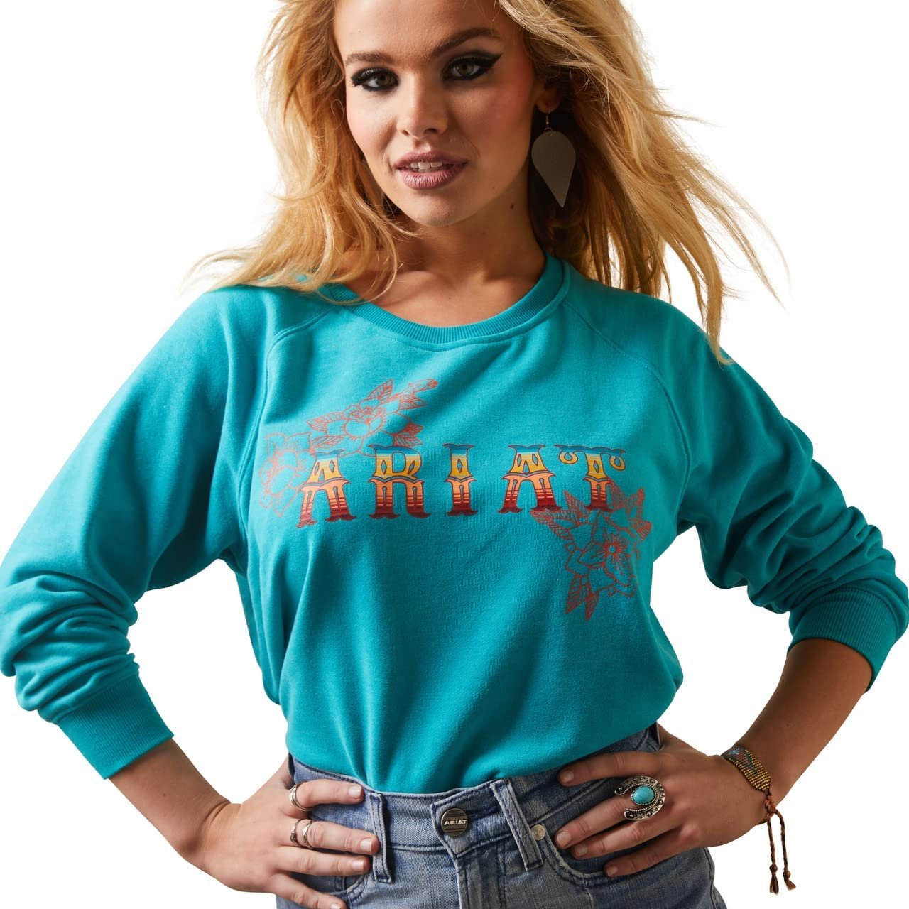 Ariat Women's REAL Rose Sweatshirt in Viridian Green