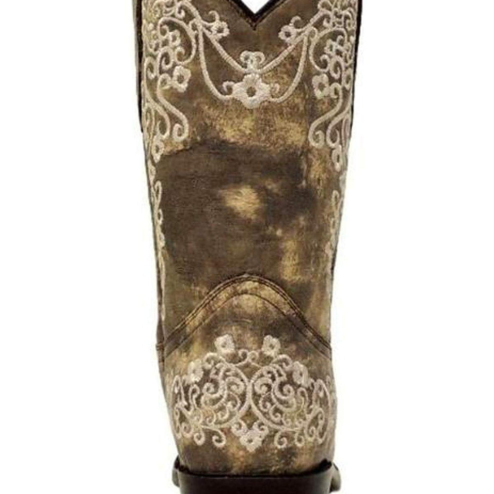 
                  
                    Back View of Corral Boots Girls' Bone Color Floral Embroidery Snip Toe Cowboy Boot
                  
                