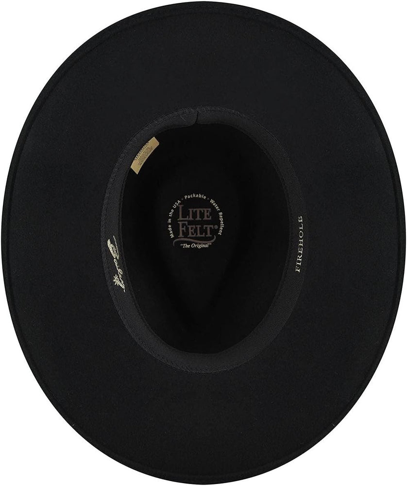 
                  
                    Interior View of Bailey Firehole Felt Western Hat in Black, Showcasing Lining
                  
                
