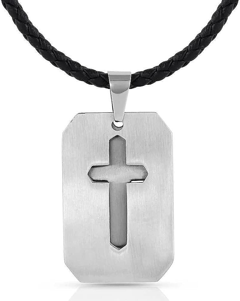 
                  
                    Back of Montana Silversmiths Men's Striking Edge Cross Dog Tag Necklace
                  
                