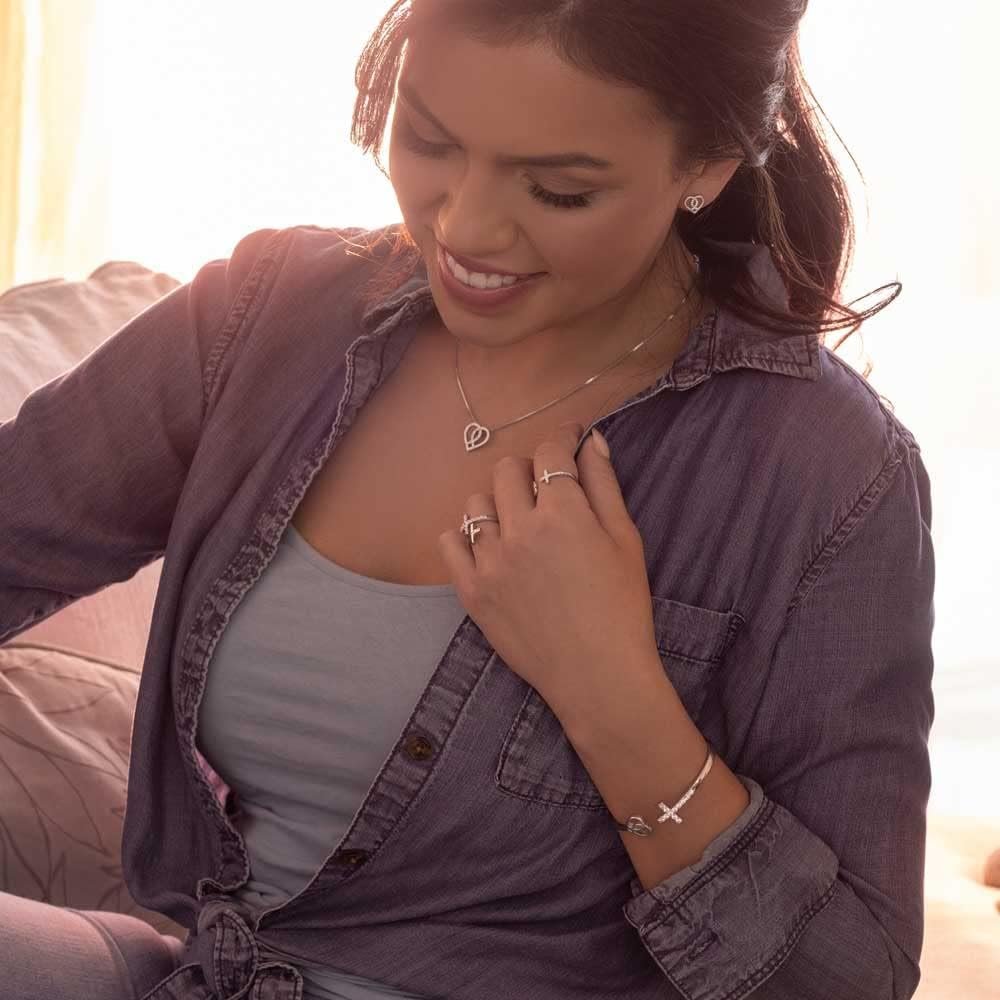 
                  
                    Woman Wearing Montana Silversmiths Women's Love and Faith Cuff Bracelet
                  
                