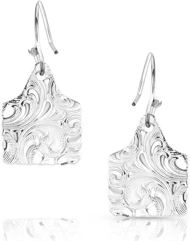 Back of Montana Silversmiths Women's Chiseled Cow Tag Earrings