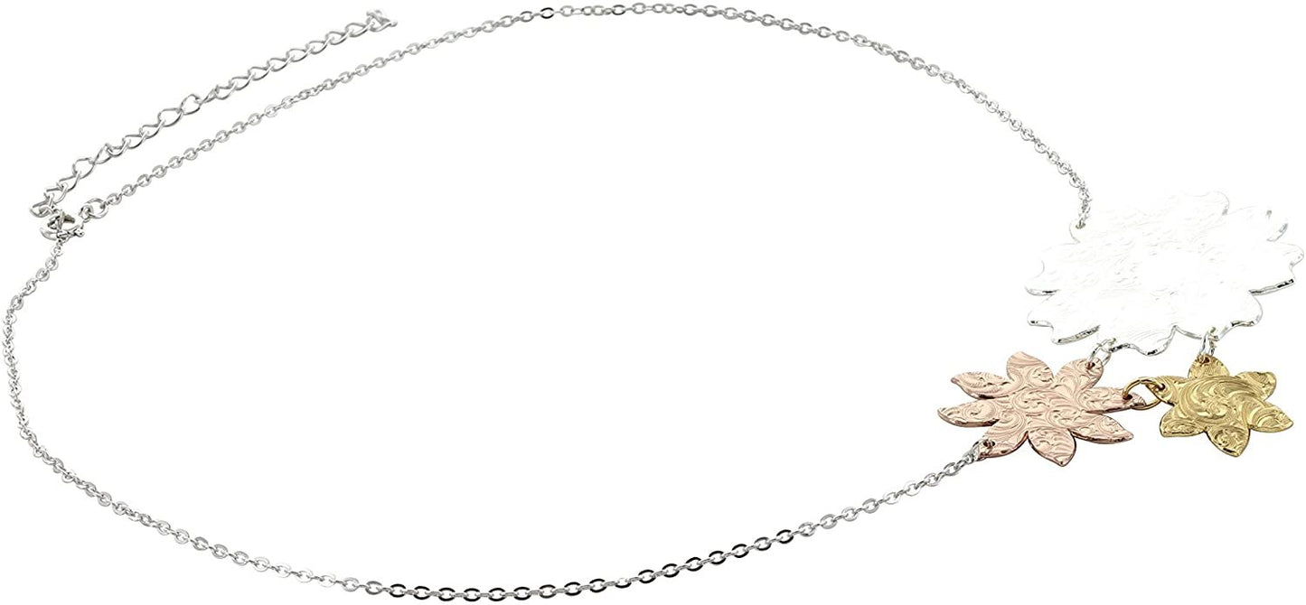 Back of Montana Silversmiths Women's Treasures Sunrise Trio Flower Necklace