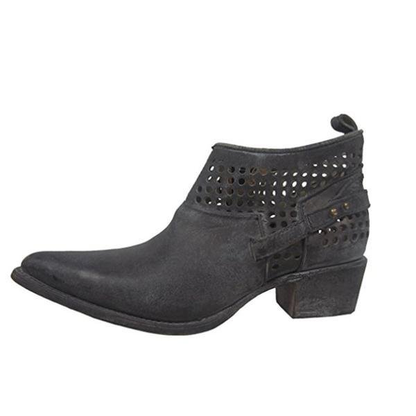 Side Profile of Corral Boots Women's Black Distressed Pointed Toe Western Bootie