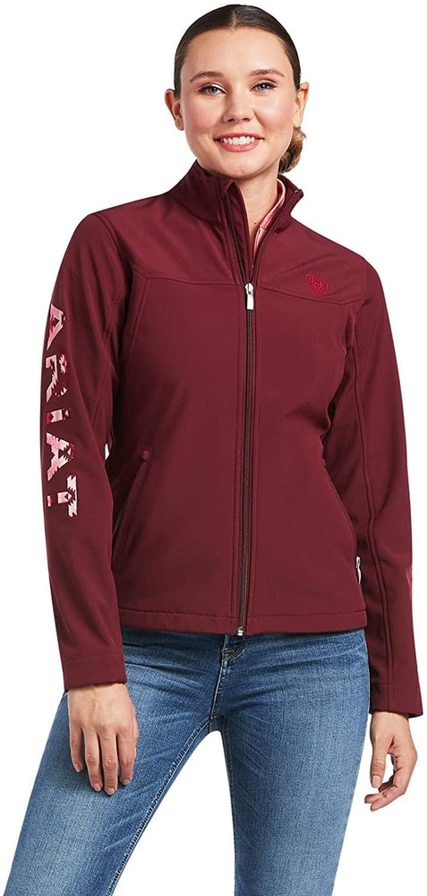 
                  
                    Woman Wearing Ariat Women's New Team Softshell Jacket in Zinfandel/Carmen Geo
                  
                