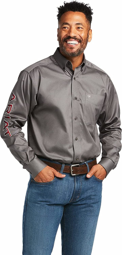 
                  
                    Ariat Men's Team Logo Twill Classic Fit Shirt in Grey/Serape Red
                  
                