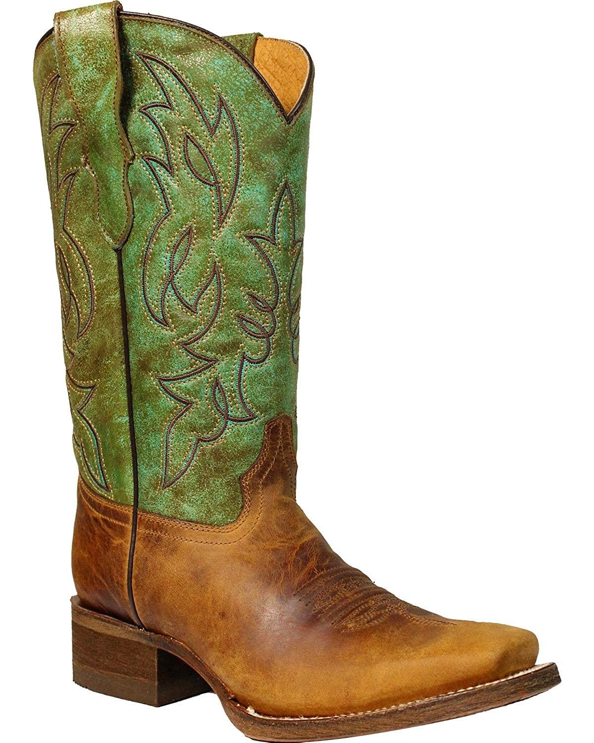 Side Angled View of Corral Boots Boys' Green Square Toe Cowboy Boot