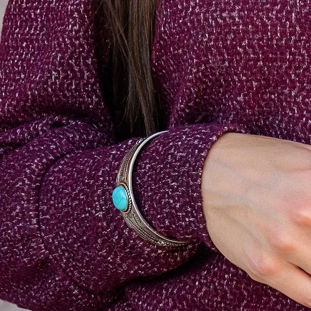 
                  
                    Model Wearing Montana Silversmiths Women's Western Bracelet, Into the Blue
                  
                