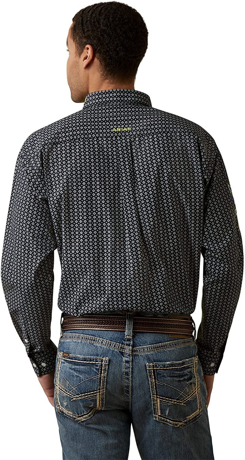 Back of Ariat Men's Team Peyton Classic Fit Shirt in Black