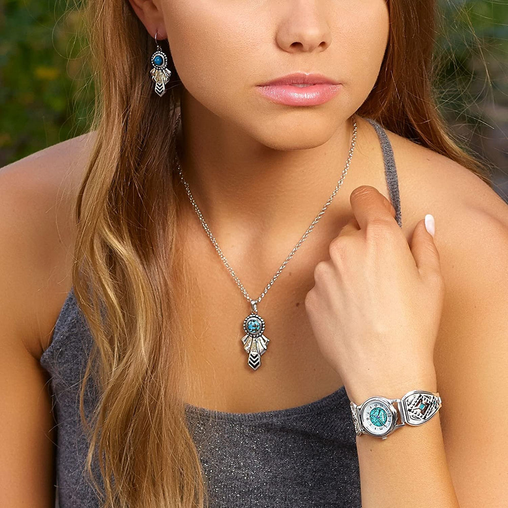 
                  
                    Woman Wearing Montana Silversmiths Women's Two Tone Southwestern Beats Expansion Watch
                  
                