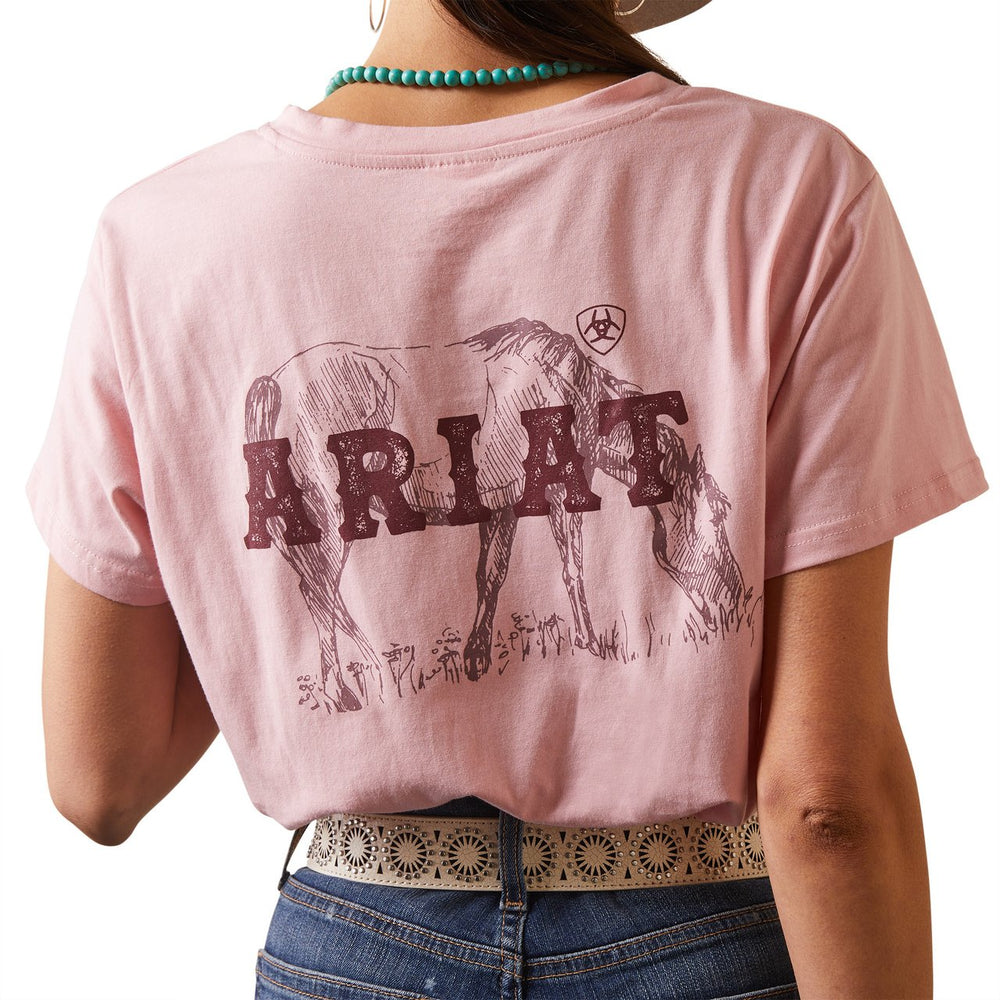 
                  
                    Graphic Detail on the Back of Ariat Women's Real Grazin' T-Shirt in Coral Blush
                  
                