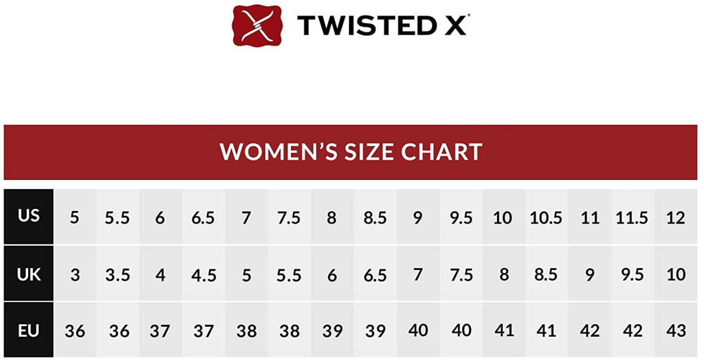 
                  
                    Twisted X Women's Footwear Size Chart
                  
                