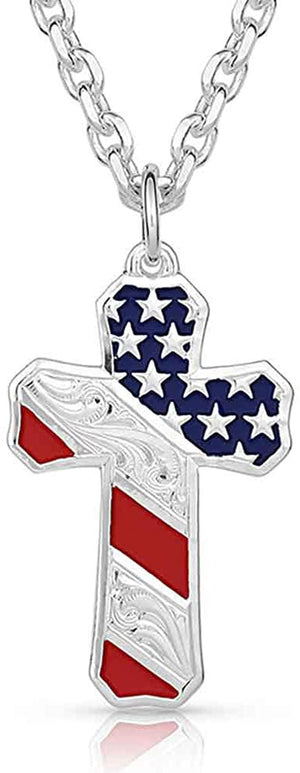 Montana Silversmiths Born in The USA Patriotic Cross Necklace