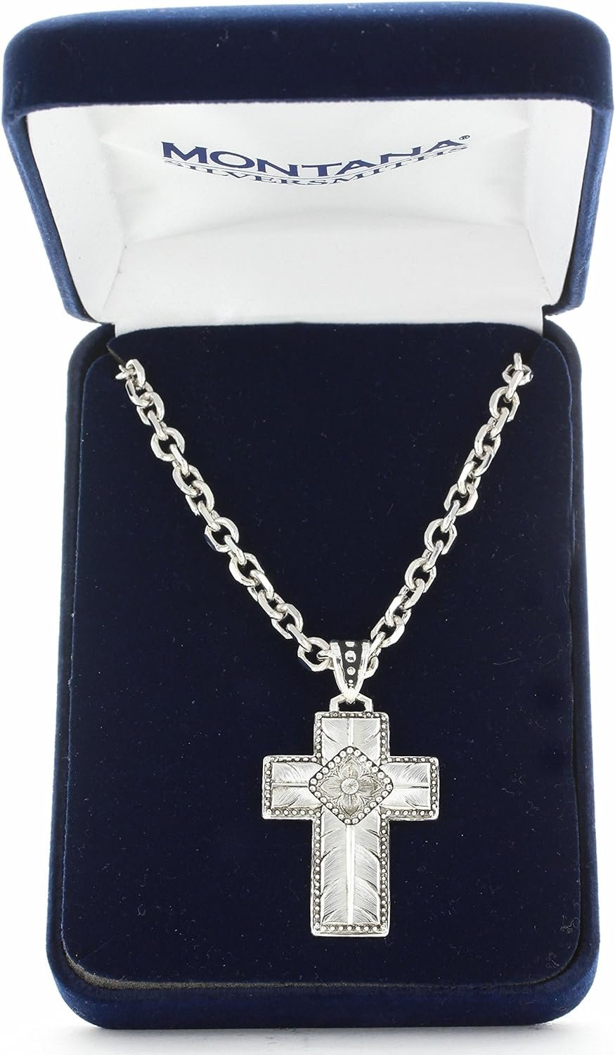 Back of Montana Silversmiths Women's Banded Feathered Cross Necklace