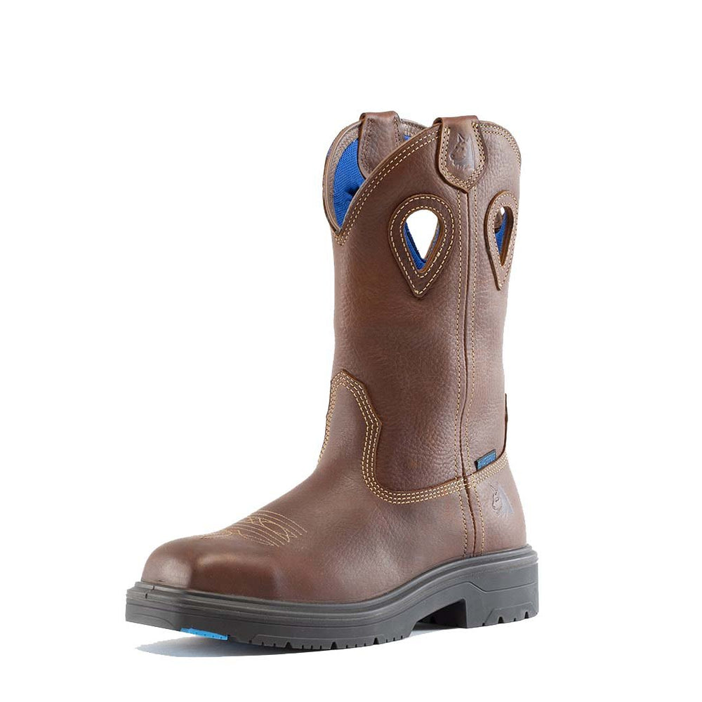 
                  
                    Angled Front View of Steel Blue - Blue Heeler Met Safety Boot in Brown
                  
                