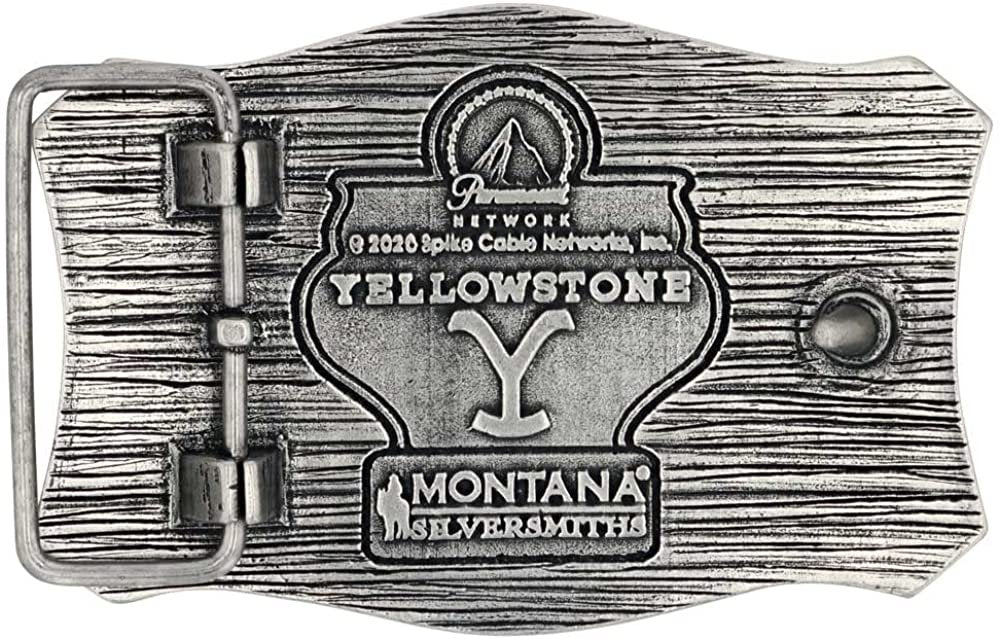 
                  
                    Back of Montana Silversmiths x Yellowstone Collection Belt Buckle, With Dutton Ranch Yellowstone Montana Engraving
                  
                