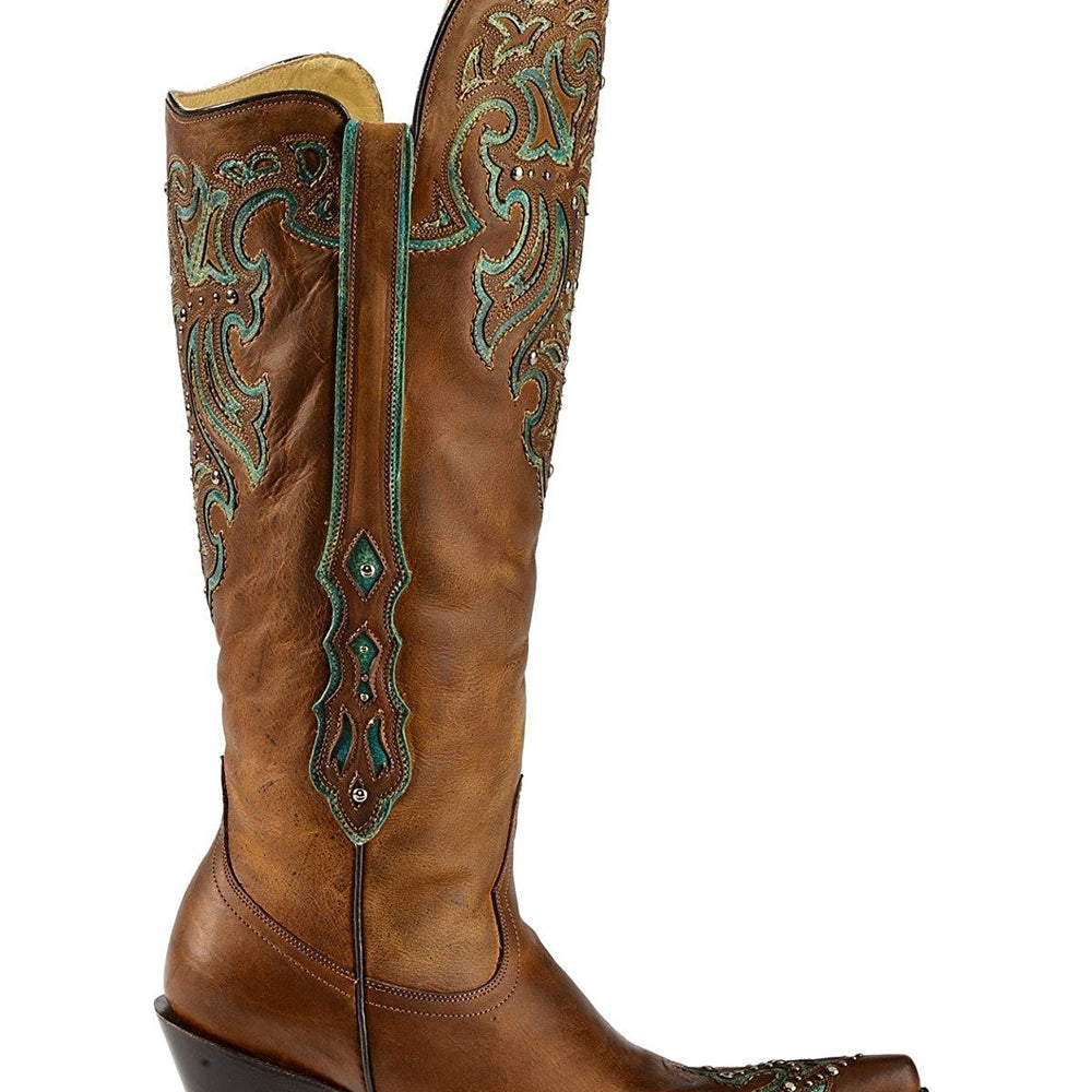 
                  
                    Side Profile of Corral Boots Women's Turquoise Underlay Tall Snip Toe Western Boot
                  
                