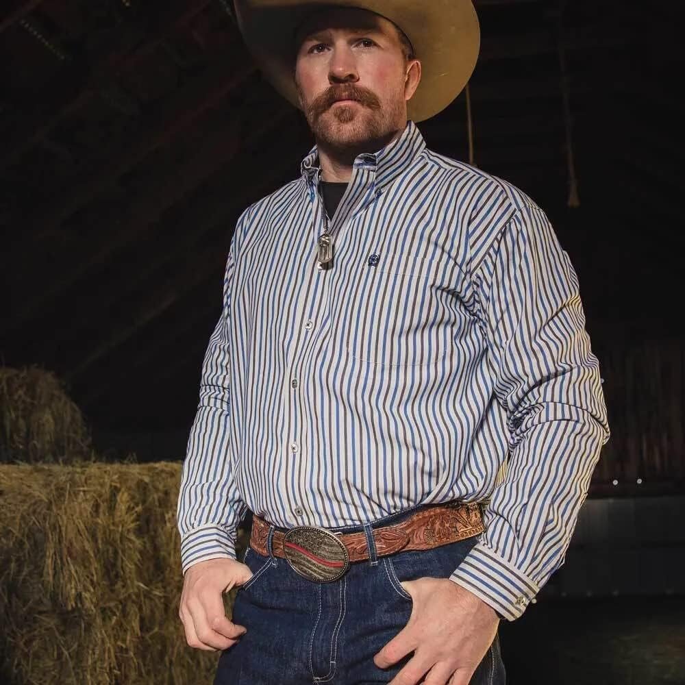 Cowboy Wearing Montana Silversmiths Men's Patrotic Strength Dog Tag Necklace