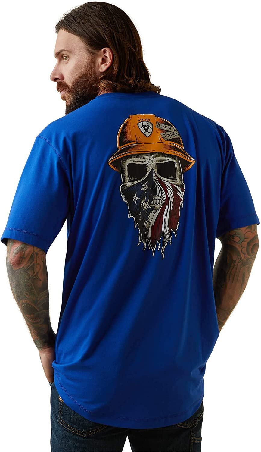 Back of Ariat Men's Rebar Workman Born For This T-Shirt in Royal Blue Heather
